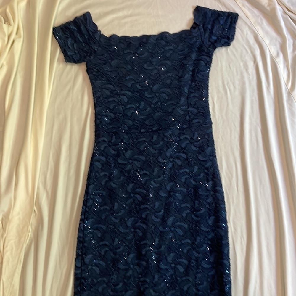 Quiz Scallop-Trimmed Navy Sheath Dress size 2 - Picture 3 of 9